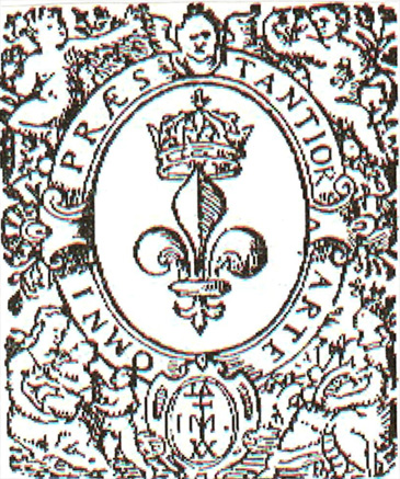 The bold front cover page of the 1597 French publication of The Advancement of Learning in which Bacon’s Masonic “I M” mark is displayed
